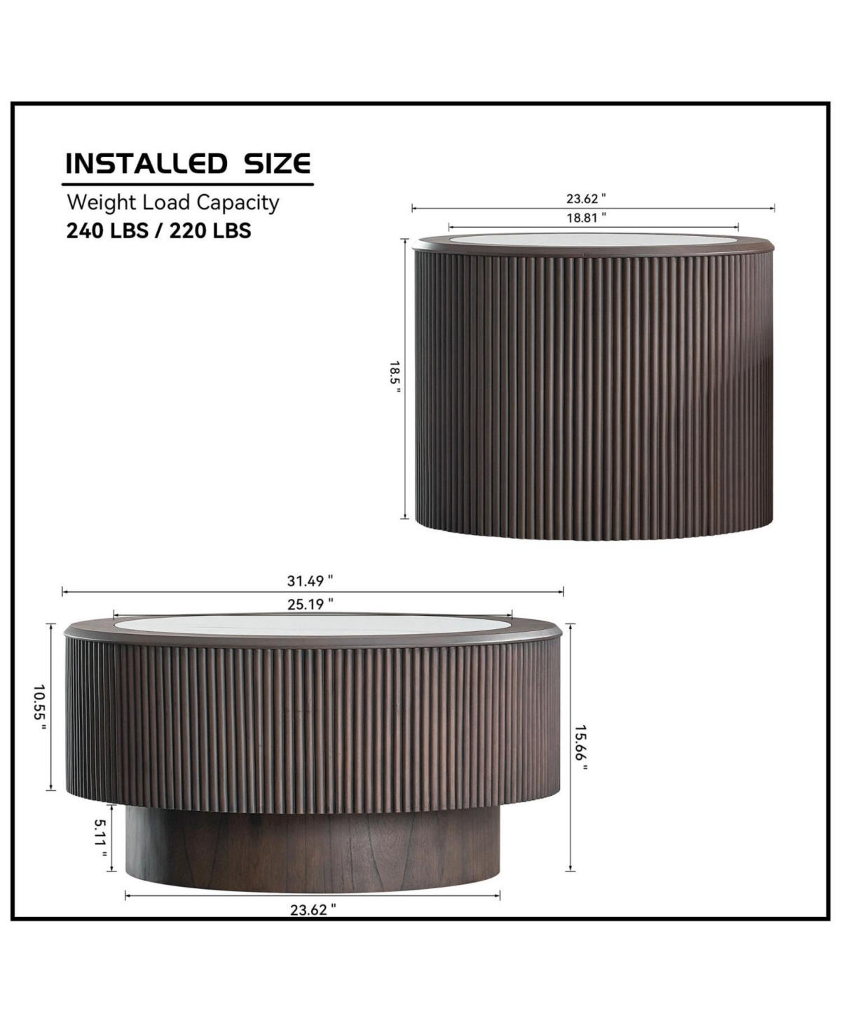 Streamdale Furniture Marble Pattern Coffee Table Set - Round, Dark Brown