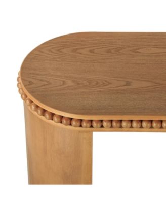  Vintage Console Table - Beaded Trim, Reversible Legs, Natural Wood