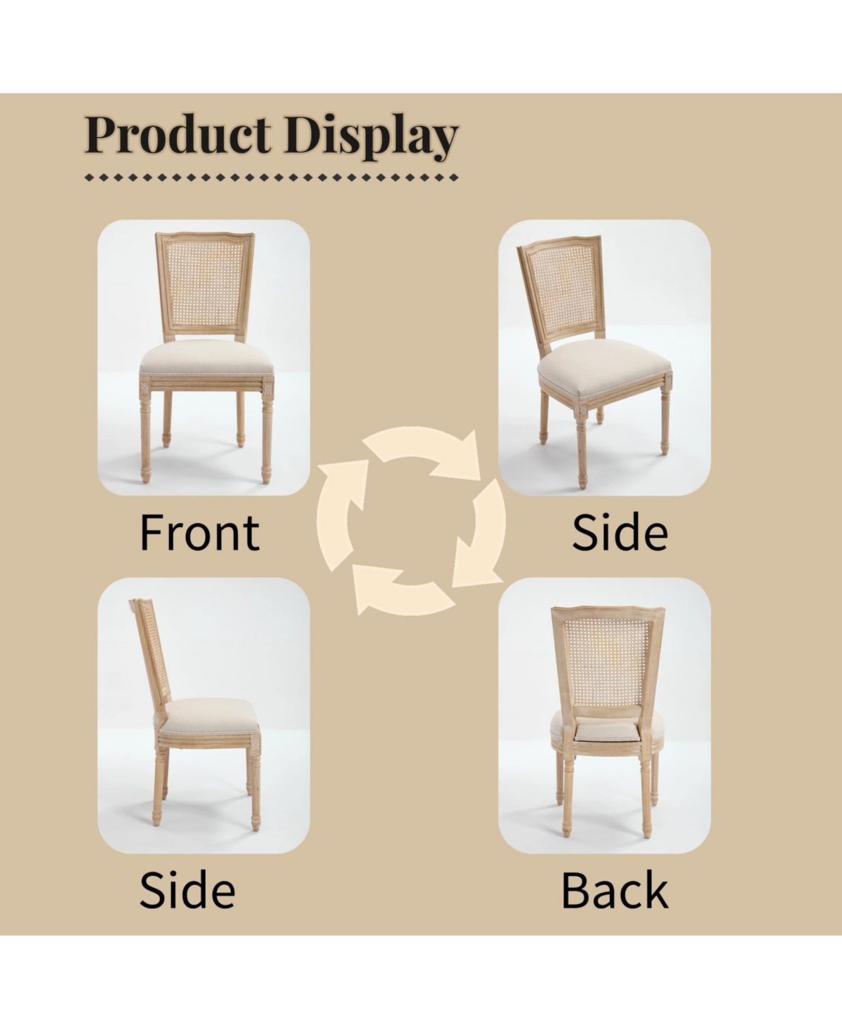 Streamdale Furniture French Country Dining Chairs, Rattan Back, Beige (Set of 2