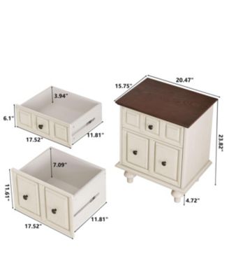 Vintage Nightstand 2 Drawers Roman Legs Solid Wood (Antique White)