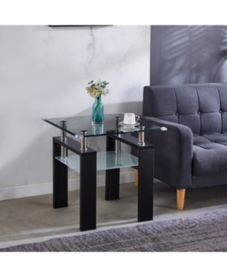 Clear Glass Top Side Table, 24"x24"x24" End Table, Modern Design For Home