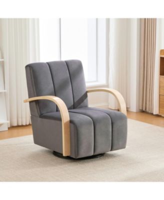 Streamdale 30.7" Swivel Accent Chair - Channel Tufted, Solid Wood Arms - Charcoal