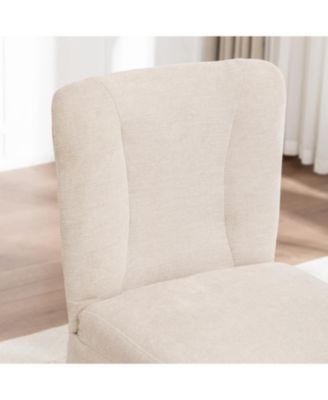  Linen Dining Chairs Modern Fabric Side Chairs Padded Seat Set of 2 (Beige)