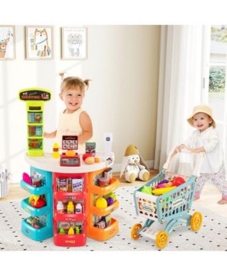 Kids Grocery Store Playset with Checkout Counter Shopping Cart and Pretend Food Accessories