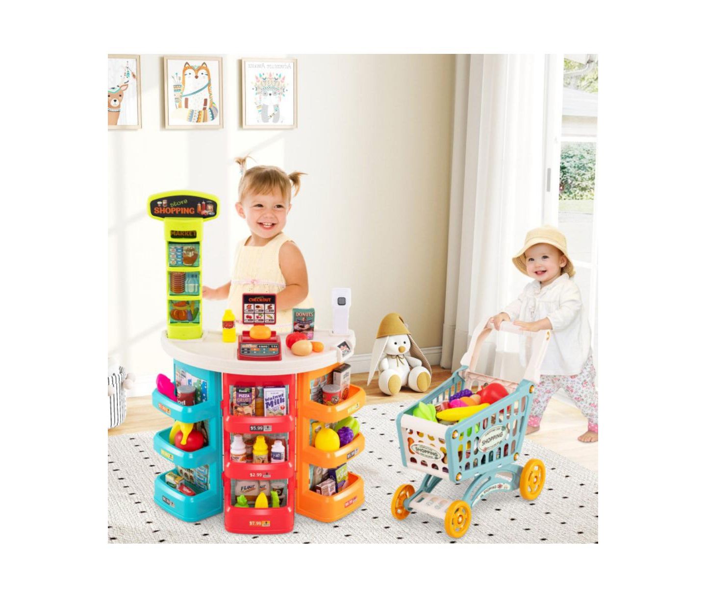 Детский игровой набор HONGGE Light-Up Scanner Grocery Store Playset with Shopping Cart, Ages 3+ — фото 2