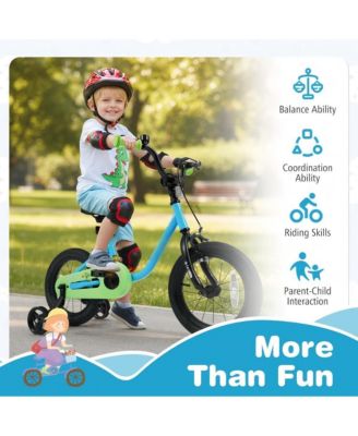 Kids Training Bike with Adjustable Seat Dual Brakes Rubber Tires and Removable Wheels