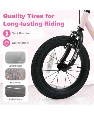 Kids Training Bike with Adjustable Seat Dual Brakes Rubber Tires and Removable Wheels