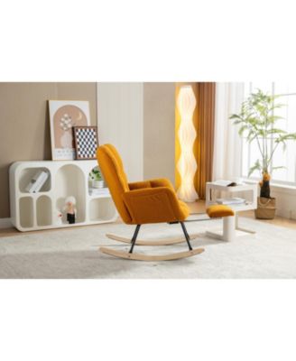 Teddy Fabric Rocking Chair With Adjustable Footrest,Caramel