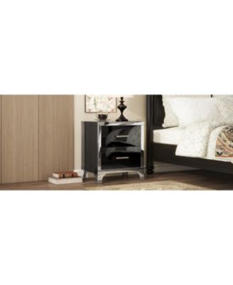 Streamdale Elegant High Gloss Nightstand with Metal Handle,Mirrored Bedside Table with 2 Drawers