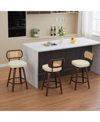 Rattan Counter Height Swivel Bar Stools (Set of 3)