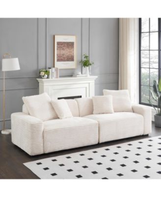 104" 4-Seat Beige Corduroy Sofa w/ Throw Pillows