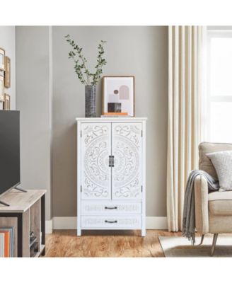 27" White Tower Cabinet - Rustic Wood Sideboard