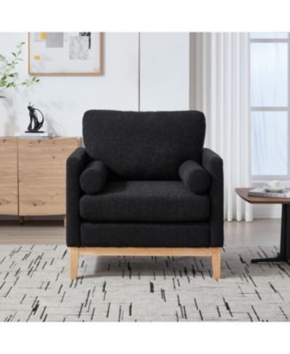 35.4" Wide Modern Farmhouse Accent Chair - Black Boucle