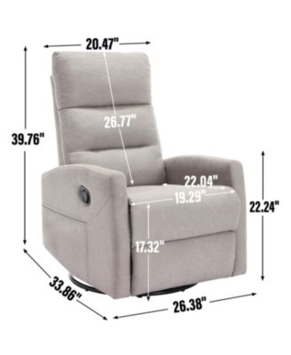 Manual Recliner Chair with Rocker and Swivel in Fabric for Living Room Grey