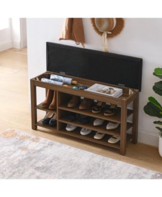 Adjustable Rubberwood Shoe Bench with Storage & Comfort Seat - Brown