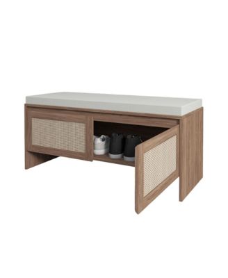  Rattan Storage Bench with Cushion & Shoe Cabinet - Natural Finish