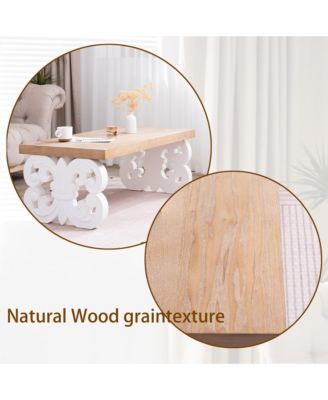 Ornate Wood Coffee Table - Farmhouse Style, Carved Base.