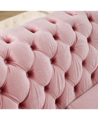 L-Shaped Chesterfield Velvet Sectional Sofa, Gold Accents, 5 Pillows