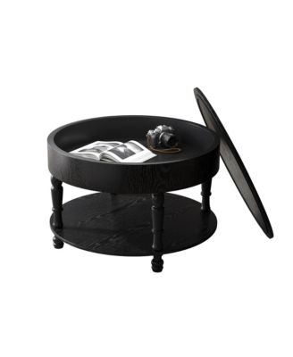 Modern Round Coffee Table with Storage - Black