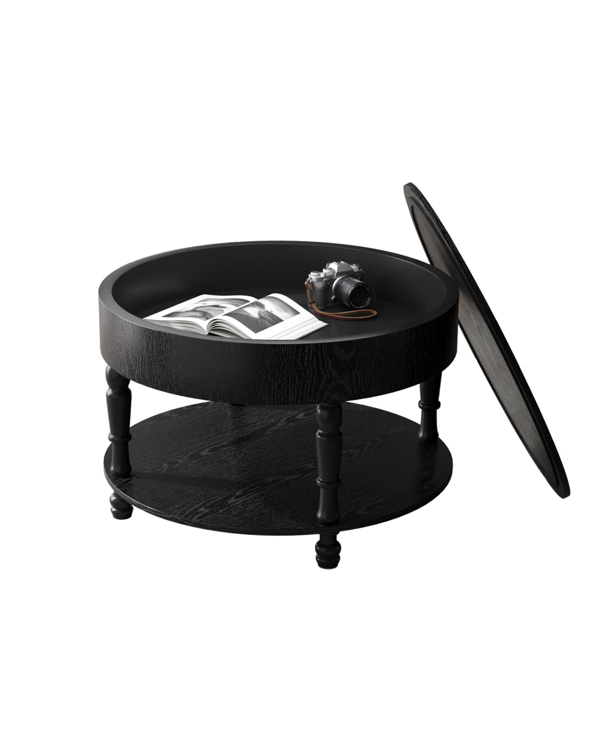 Streamdale Furniture Modern Round Coffee Table with Storage - Black