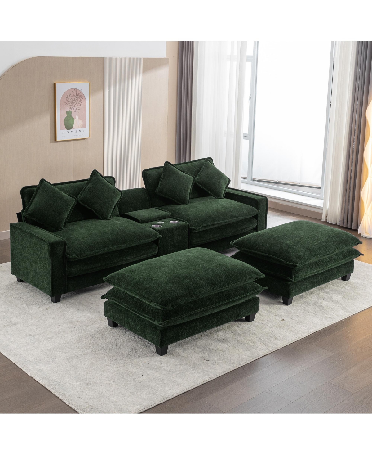 Streamdale Furniture 111" Chenille Sectional Sofa w/ Ottomans, Usb, Cup Holders & Storage