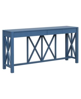 60" Acacia Console Table - Crisscross Design & 4 Drawers