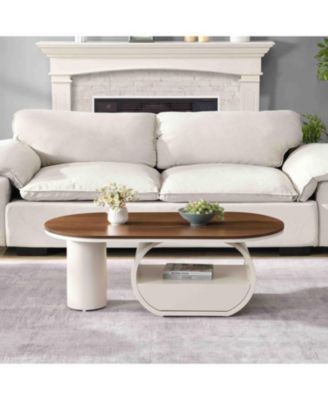 Luxury Oval Coffee Table w/ Storage - White Metal