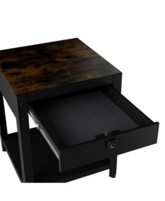 Square Double-Layer Coffee Table w/ Hidden Compartment & Fingerprint Lock