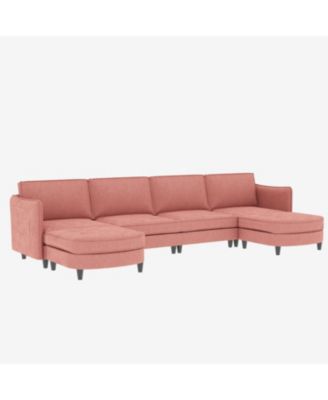 141.5" U-Shaped Sofa Couch with Ottoman & Pockets