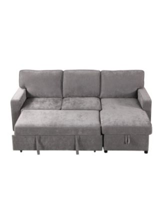 Grey Sectional Sleeper Sofa with Storage, USB & Cup Holders