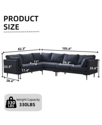 106" Sectional Sofa Couch Set, L-Shaped, 6-Seat, Linen with Metal Legs