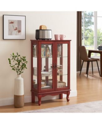 Elegant 2-Door Curio Cabinet - Lighted Display, Cherry Finish