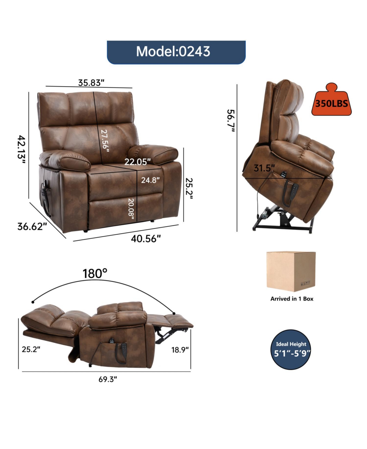Streamdale Furniture Leatheraire Power Lift Recliner with Heat & Massage