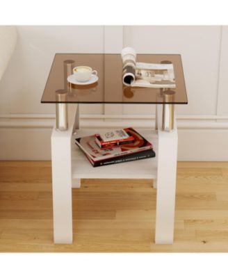  Modern Glass Tea/Coffee Table Set - Brown/White