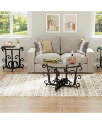Streamdale 3-Piece Glass Coffee Table Set- Modern Metal Frame, Easy Clean