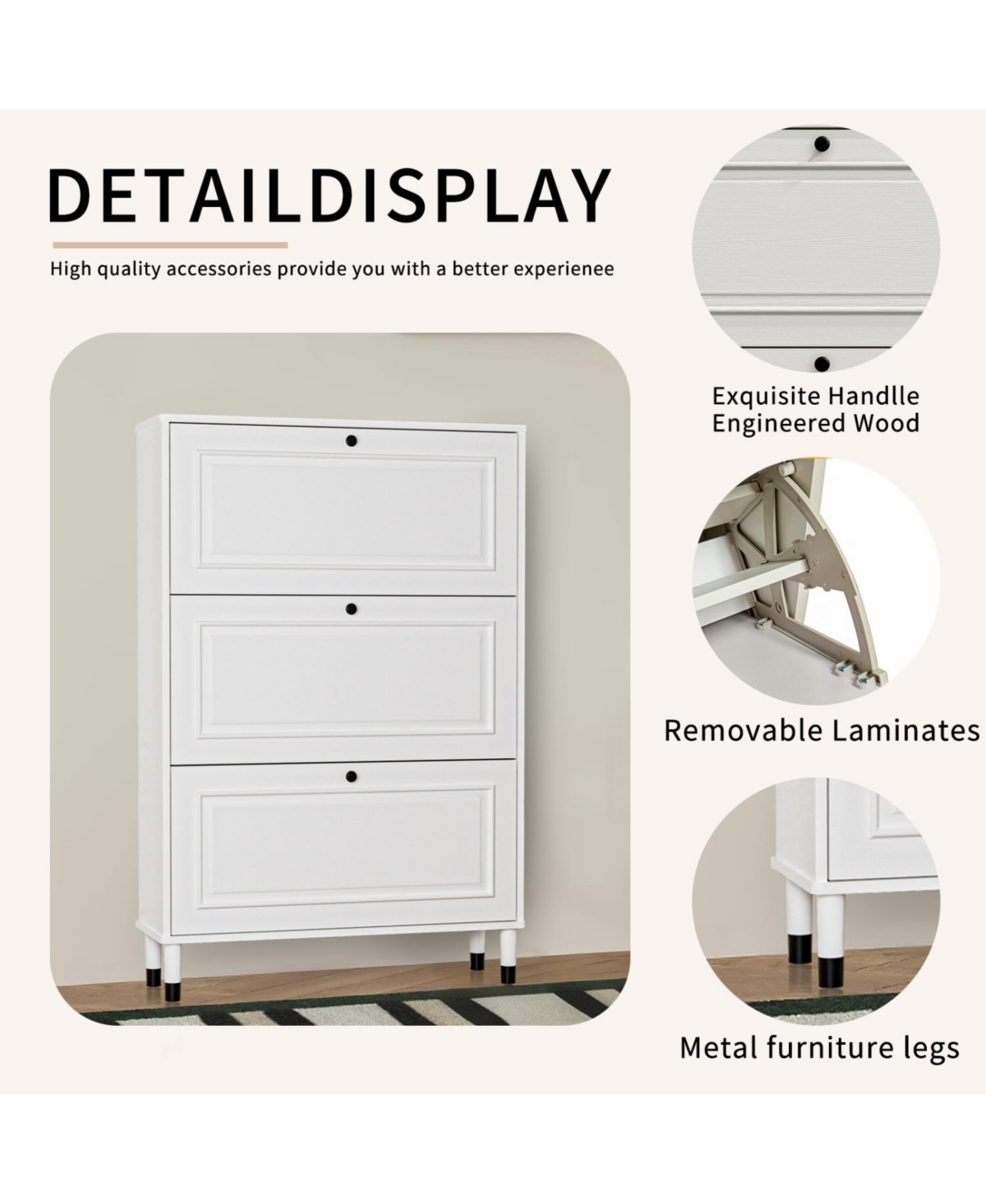 Streamdale Furniture Narrow Shoe Cabinet with 3 Flip Drawers