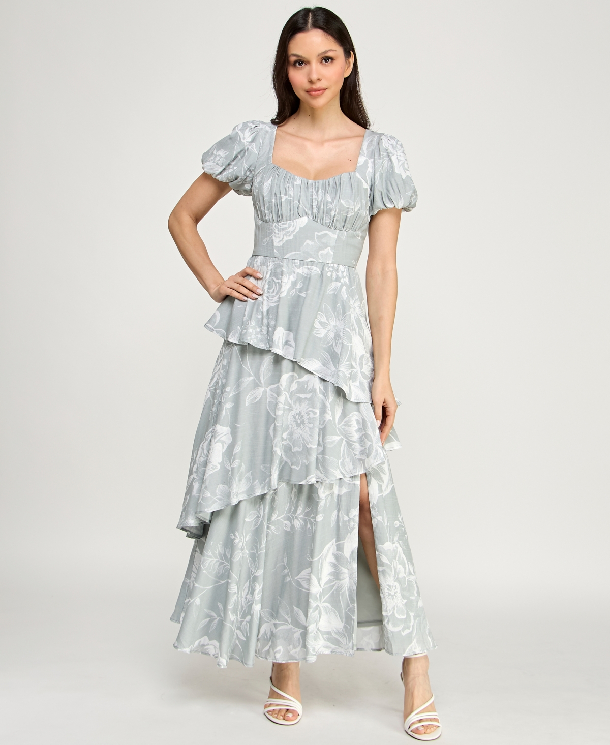 Row A Women's Sweetheart Neck Tiered Maxi Dress