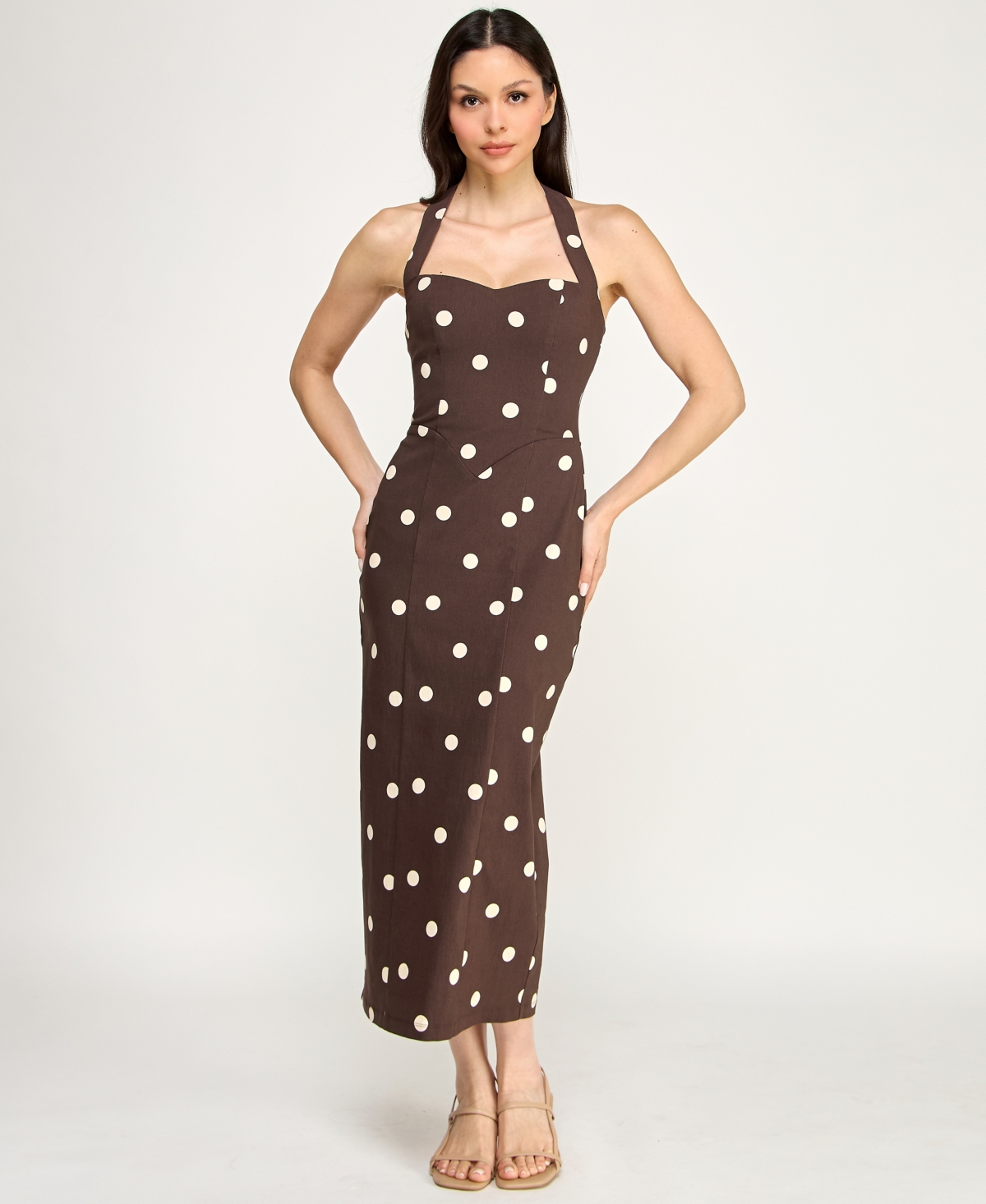 Row A Women's Sweetheart Halter Neck Slim Midi Dress