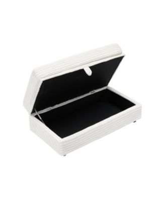 Corduroy Armchair Set w/ USB Ports & Storage Stool - White