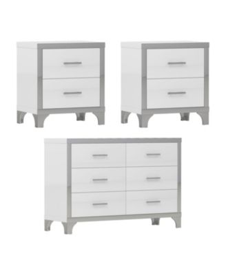  3-Pieces Sets,Dresser and Two Nightstands with Metal Handles and Mirror Decoration, Elegant and