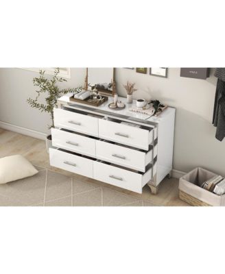  Elegant High Gloss Dresser with Metal Handle, Mirrored Storage Cabinet with 6 Drawers