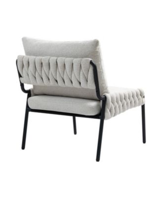 Modern Accent Chair with Braided Upholstery and Metal Frame, Comfortable Armchair for Living Room (Beige