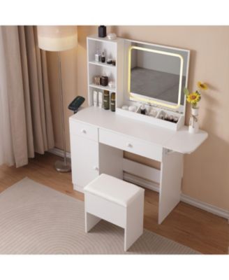  Vanity Desk with Lighted Mirror and Storage, Adjustable Lighting, 3 Drawers, Cabinet