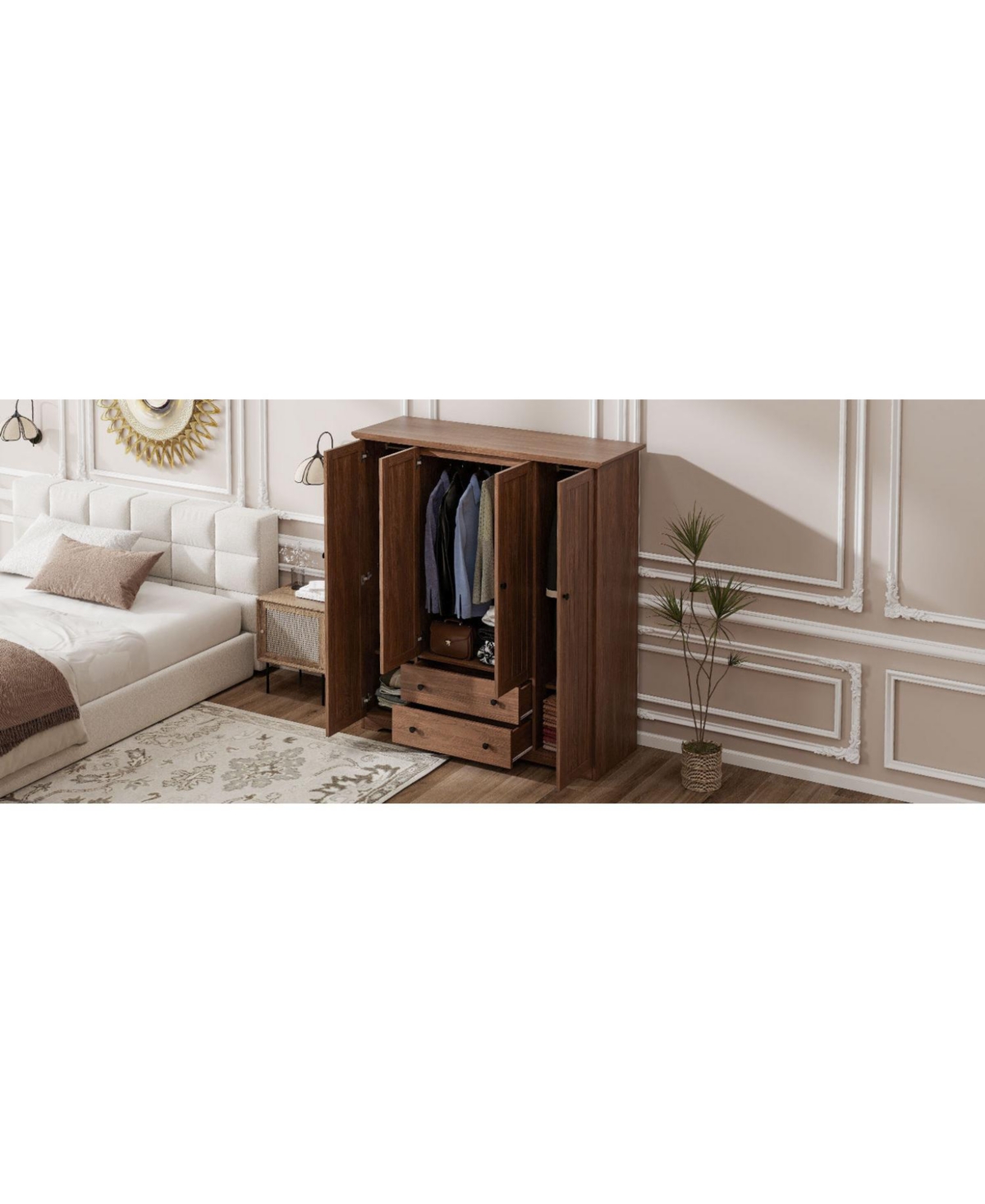 Streamdale Furniture 4 Door Wardrobe Armoire Closet with 2 Drawers