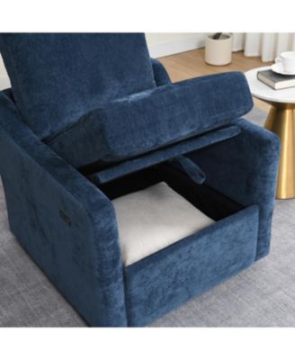Swivel Chenille Accent Chair w/ USB & Pocket - Navy