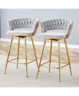 Swivel Bar Stools Cotton Linen Cushions Rust-Proof Metal Frame