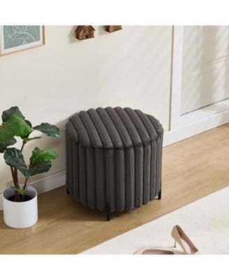 Upholstered Round Pouf Ottoman with Metal Legs - Charcoal