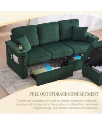 L-Shaped Sectional Sofa w/ Storage Ottoman, USB, Cup Holder