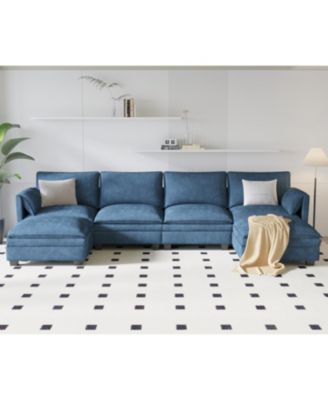 141.5" U-Shaped Sofa Couch with Ottoman & Pockets