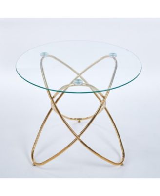  Modern Glass Dining Table with Golden Metal Legs